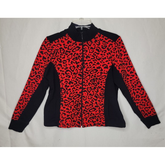Ruby Rd. Jackets & Blazers - Ruby Rd.‎ Red & Black Leopard Print Full Zip Track Jacket Mock Neck